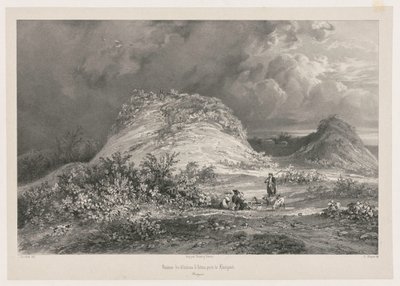 Ruinerna av Chateau dArtns nära Huelgoat, Bretagne, 1845-1846. av Julien Louis Jacottet