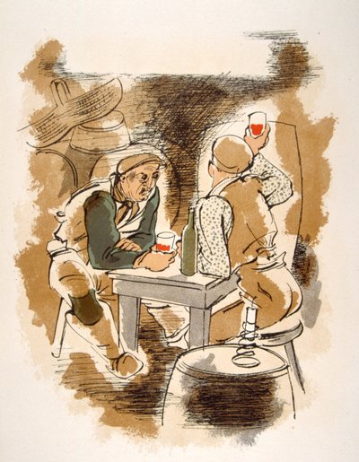 Humoristisk vinillustration 1946. Illustration av Julien Pavil av Julien Pavil