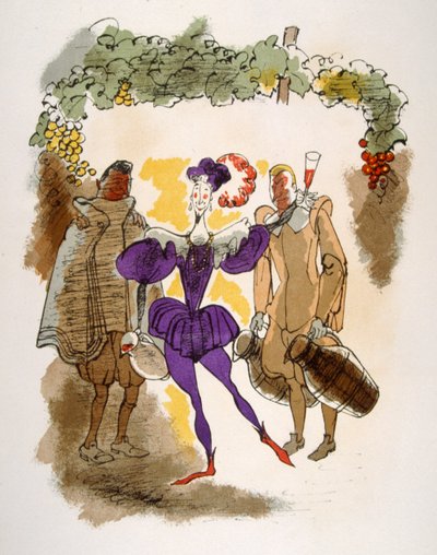 Humoristisk vinillustration 1946. Illustration av Julien Pavil av Julien Pavil