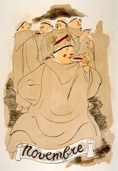 Humoristisk vinillustration 1946. Illustration av Julien Pavil av Julien Pavil