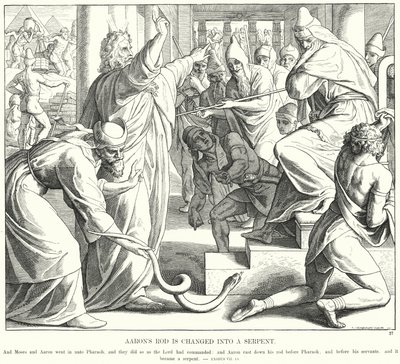 Arons stav förvandlas till en orm (gravyr) av Julius (after) Schnorr von Carolsfeld