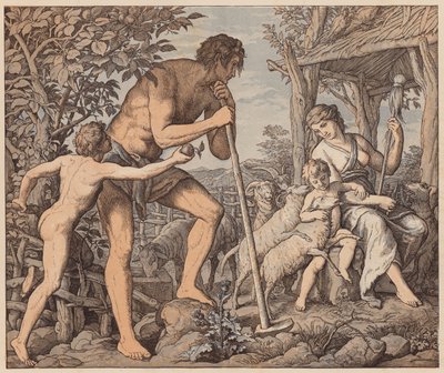 Adam och Eva efter syndafallet, Första Moseboken, III av Julius (after) Schnorr von Carolsfeld