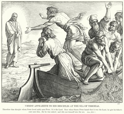 Kristus visar sig för sina lärjungar vid Tiberias sjö (gravyr) av Julius (after) Schnorr von Carolsfeld