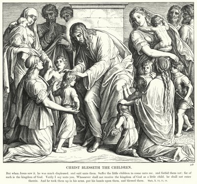 Kristus välsignar barnen (gravyr) av Julius (after) Schnorr von Carolsfeld