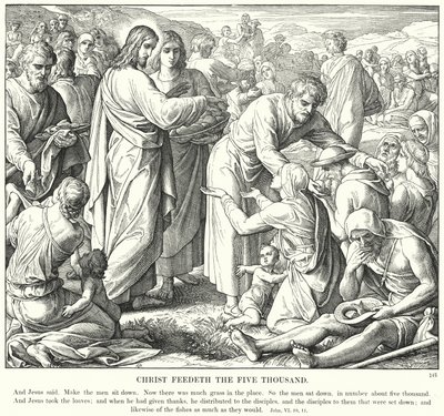 Kristus matar de fem tusen (gravyr) av Julius (after) Schnorr von Carolsfeld