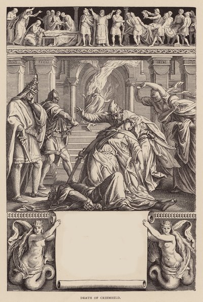 Nibelungens sång: Criemhilds död (gravyr) av Julius (after) Schnorr von Carolsfeld