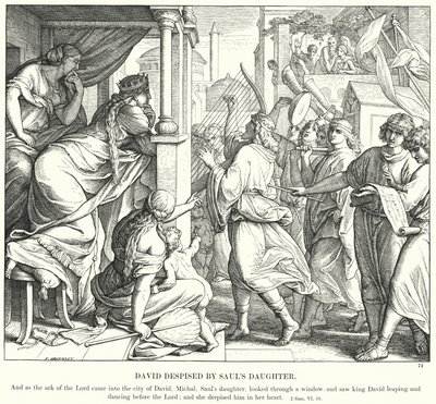 David föraktad av Sauls dotter (gravyr) av Julius (after) Schnorr von Carolsfeld