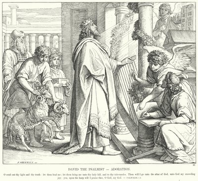 Psalmisten David, Tillbedjan (gravyr) av Julius (after) Schnorr von Carolsfeld