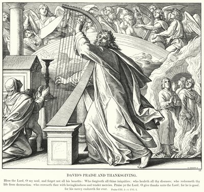 Davids lovsång och tacksägelse (gravyr) av Julius (after) Schnorr von Carolsfeld