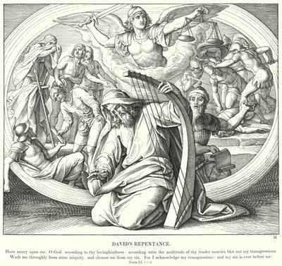 Davids ånger (gravyr) av Julius (after) Schnorr von Carolsfeld