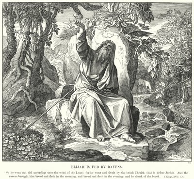 Elia matas av korpar (gravyr) av Julius (after) Schnorr von Carolsfeld
