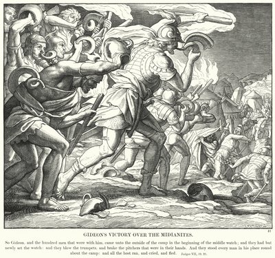 Gideons seger över midjaniterna (gravyr) av Julius (after) Schnorr von Carolsfeld