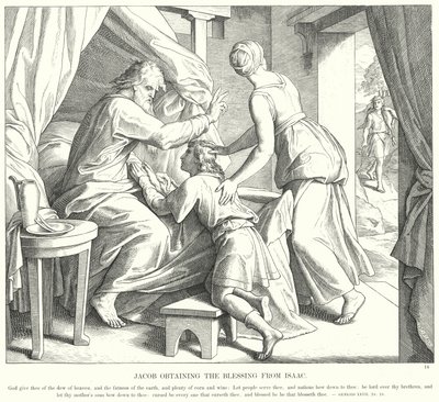 Jakob får välsignelsen från Isak (gravyr) av Julius (after) Schnorr von Carolsfeld
