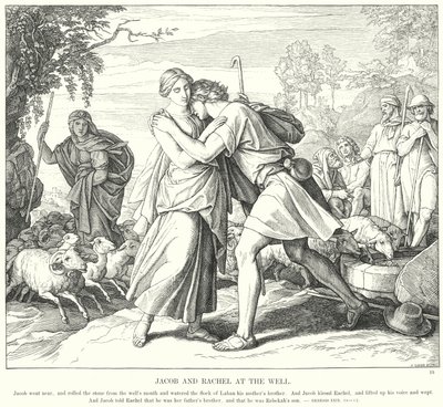 Jacob och Rachel vid brunnen (gravyr) av Julius (after) Schnorr von Carolsfeld