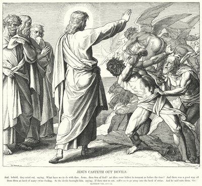 Jesus kastar ut djävlar (gravyr) av Julius (after) Schnorr von Carolsfeld