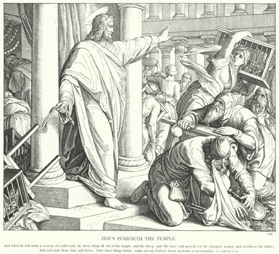 Jesus renar templet (gravyr) av Julius (after) Schnorr von Carolsfeld