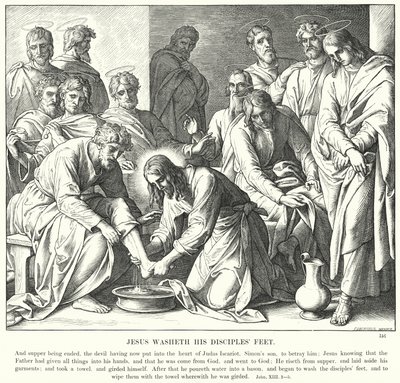 Jesus tvättar sina lärjungars fötter (gravyr) av Julius (after) Schnorr von Carolsfeld