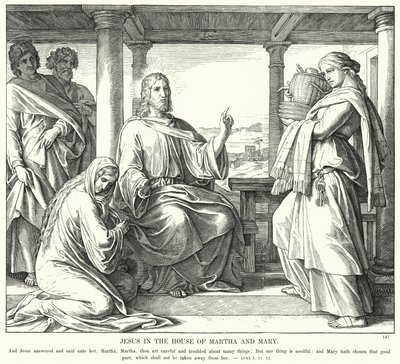 Jesus i huset av Marta och Maria (gravyr) av Julius (after) Schnorr von Carolsfeld