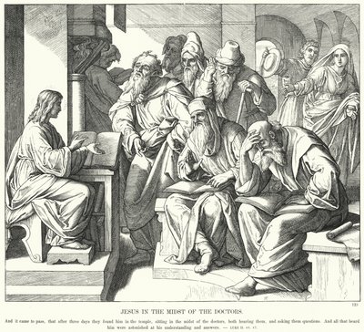 Jesus mitt bland läkarna (gravyr) av Julius (after) Schnorr von Carolsfeld