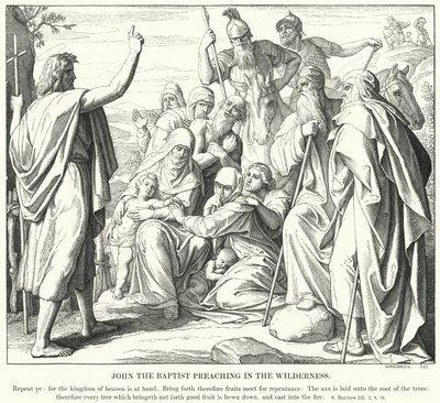 Johannes Döparen predikar i öknen (gravyr) av Julius (after) Schnorr von Carolsfeld