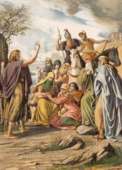 Johannes Döparen predikar i öknen (färglitografi) av Julius (after) Schnorr von Carolsfeld