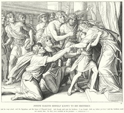 Joseph gör sig själv känd för sina bröder (gravyr) av Julius (after) Schnorr von Carolsfeld