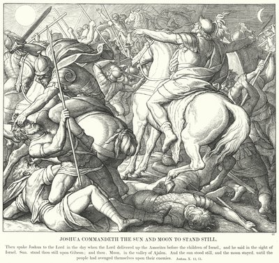 Joshua befaller solen och månen att stå stilla (gravyr) av Julius (after) Schnorr von Carolsfeld