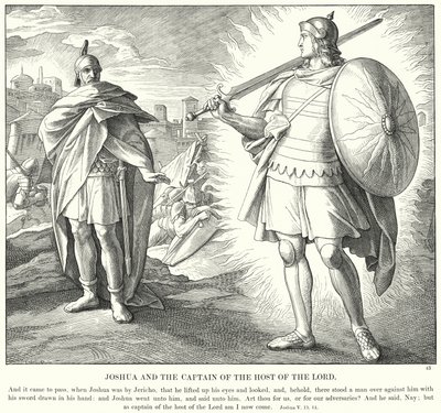 Josua och kaptenen för Herrens här (gravyr) av Julius (after) Schnorr von Carolsfeld