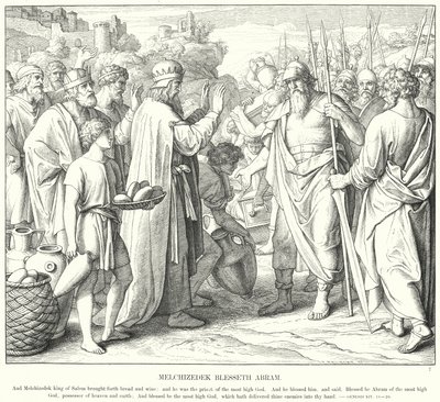 Melkisedek välsignar Abram (gravyr) av Julius (after) Schnorr von Carolsfeld