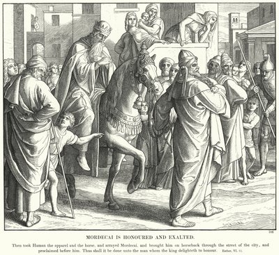 Mordokai är hedrad och upphöjd (gravyr) av Julius (after) Schnorr von Carolsfeld