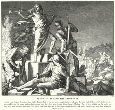 Arbetarna Nehemiah Armeth (gravyr) av Julius (after) Schnorr von Carolsfeld