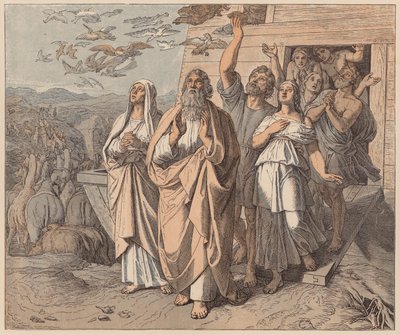 Noa och hans familj lämnar arken, Första Moseboken, VIII av Julius (after) Schnorr von Carolsfeld