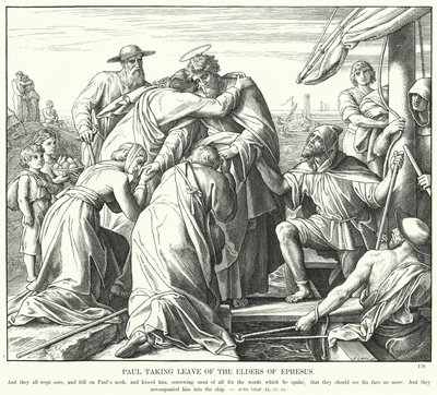 Paulus tar avsked av de äldste i Efesos (gravyr) av Julius (after) Schnorr von Carolsfeld