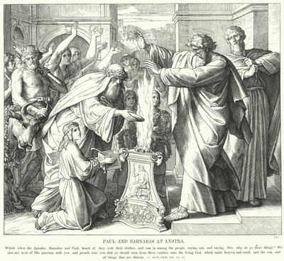 Paulus och Barnabas i Lystra (gravyr) av Julius (after) Schnorr von Carolsfeld