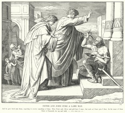 Peter och John botar en halt man (gravyr) av Julius (after) Schnorr von Carolsfeld