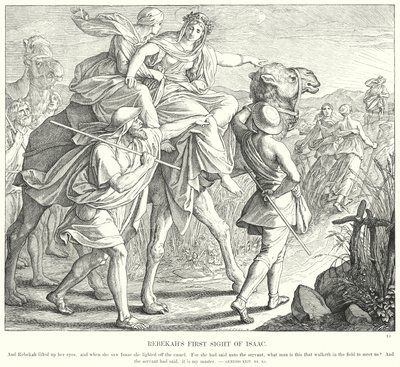 Rebeckas första syn på Isak (gravyr) av Julius (after) Schnorr von Carolsfeld