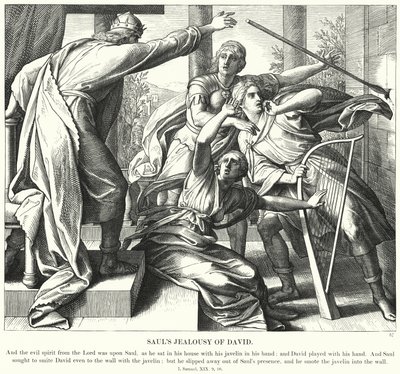 Sauls avundsjuka på David (gravyr) av Julius (after) Schnorr von Carolsfeld