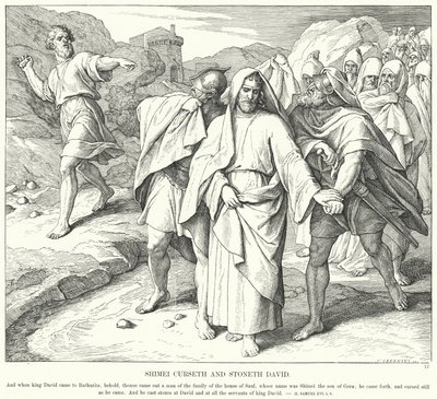 Shimei Curseth och Stoneth David (gravyr) av Julius (after) Schnorr von Carolsfeld
