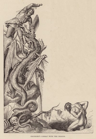 Siegfrieds kamp mot draken (gravyr) av Julius (after) Schnorr von Carolsfeld