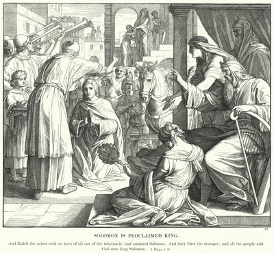 Salomo utropas till kung (gravyr) av Julius (after) Schnorr von Carolsfeld