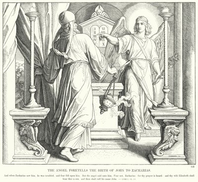 Ängeln förutsäger Johannes födelse för Zacharias (gravyr) av Julius (after) Schnorr von Carolsfeld