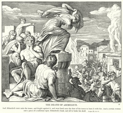 Abimeleks död (gravyr) av Julius (after) Schnorr von Carolsfeld