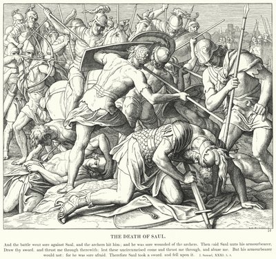 Sauls död (gravyr) av Julius (after) Schnorr von Carolsfeld