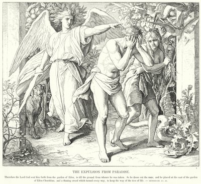Utvisningen från paradiset (gravyr) av Julius (after) Schnorr von Carolsfeld
