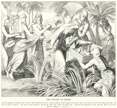 Fyndet av Moses (gravyr) av Julius (after) Schnorr von Carolsfeld