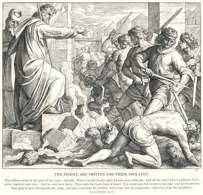 Folket är slagna för sin avgudadyrkan (gravyr) av Julius (after) Schnorr von Carolsfeld