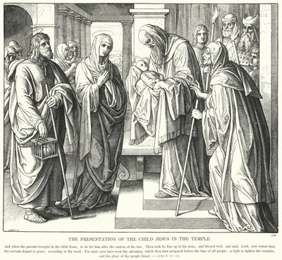 Presentationen av Jesusbarnet i templet (gravyr) av Julius (after) Schnorr von Carolsfeld