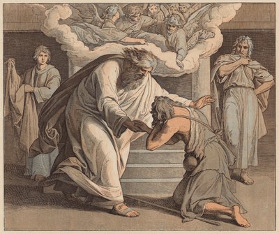 Den förlorade sonen, St Lukas, XV, 20 (gravyr i färg) av Julius (after) Schnorr von Carolsfeld