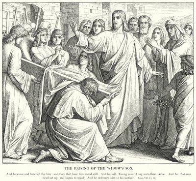 Uppfostran av änkans son (gravyr) av Julius (after) Schnorr von Carolsfeld