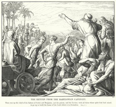 Återkomsten från den babyloniska fångenskapen (gravyr) av Julius (after) Schnorr von Carolsfeld